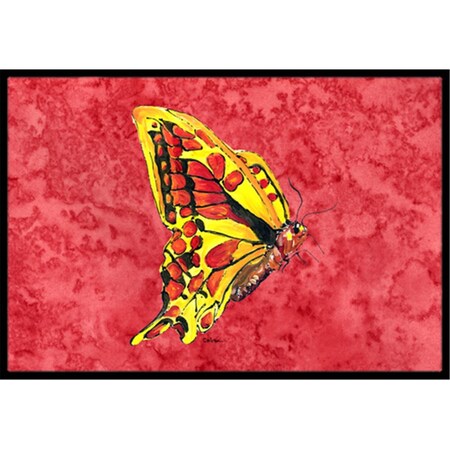 Carolines Treasures Butterfly on Red Indoor Or Outdoor Doormat - 18 x 27 in. 8862MAT
